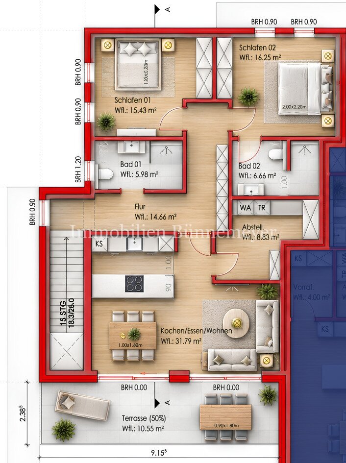 Exklusive Eigentumswohnung – Effizienzhaus 55 EE mit 15% Förderung KFW 261 - Maßanfertigungen vom Tischler - Erstbezug - Haus 1/Whg. 2 - OG